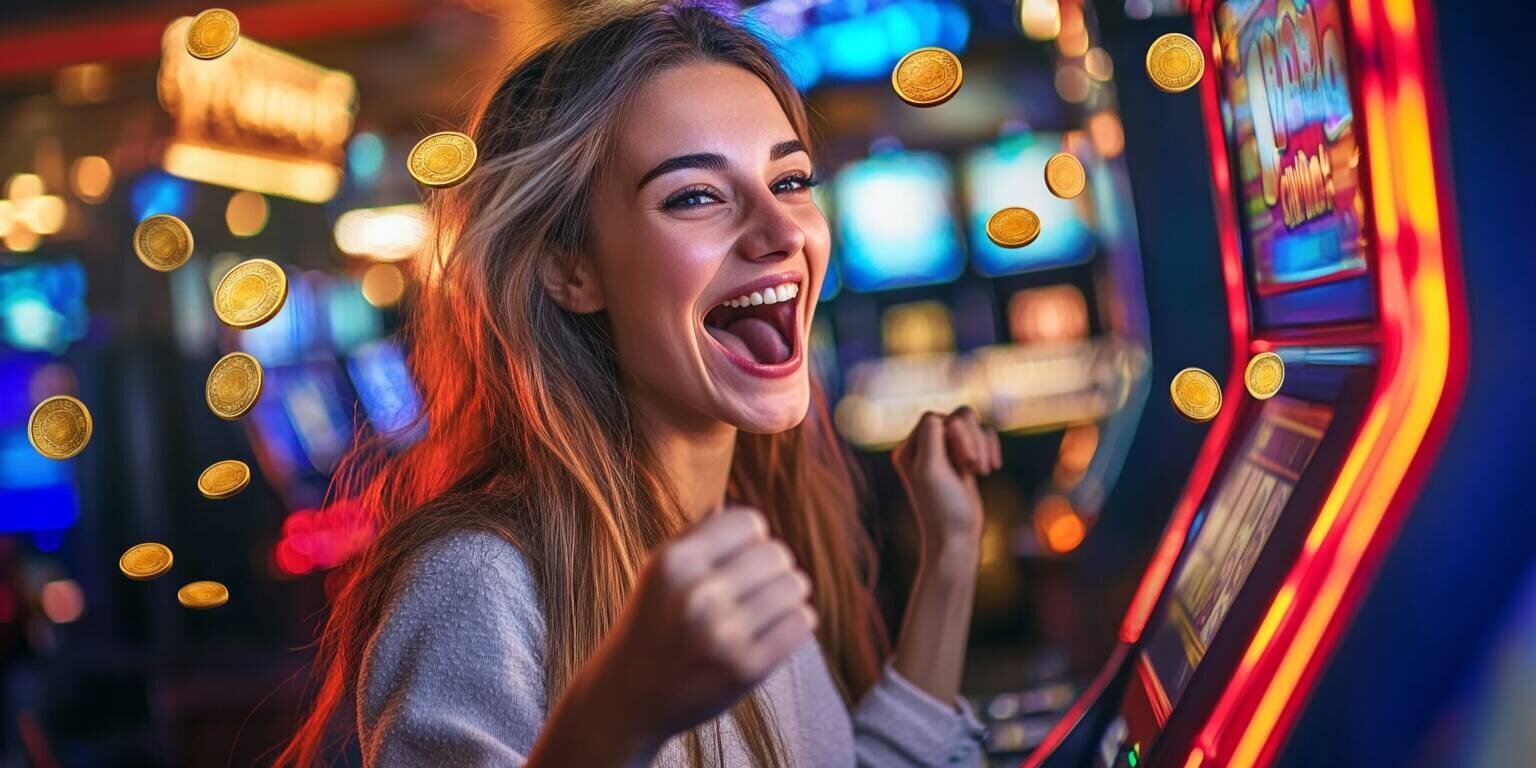 Young Woman Playing Slots at DK444